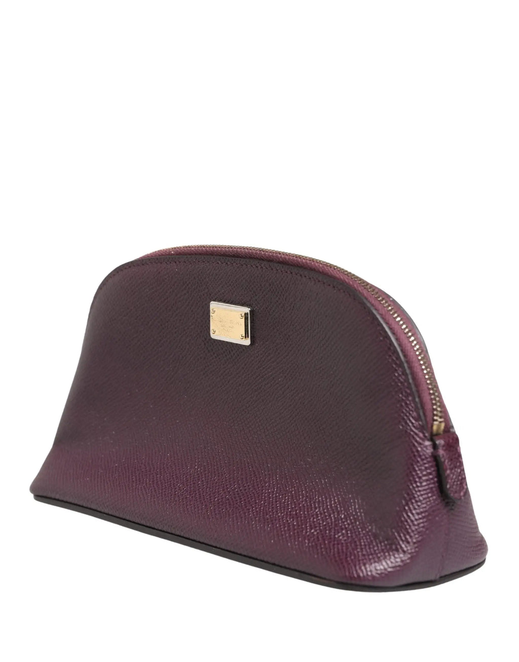Dolan & gabbana petit sac à main en cuir violet foncé avec zip autour logo dg et surface texturée