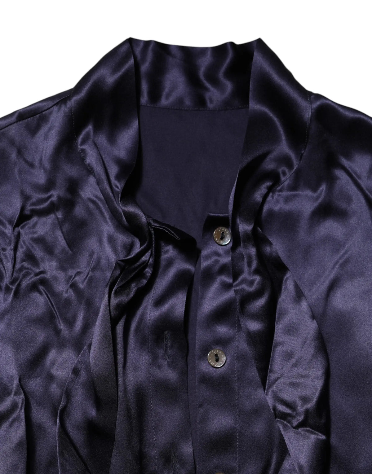 Blouse dolce & gabbana en satin marine foncé avec finition brillante et boutons métalliques