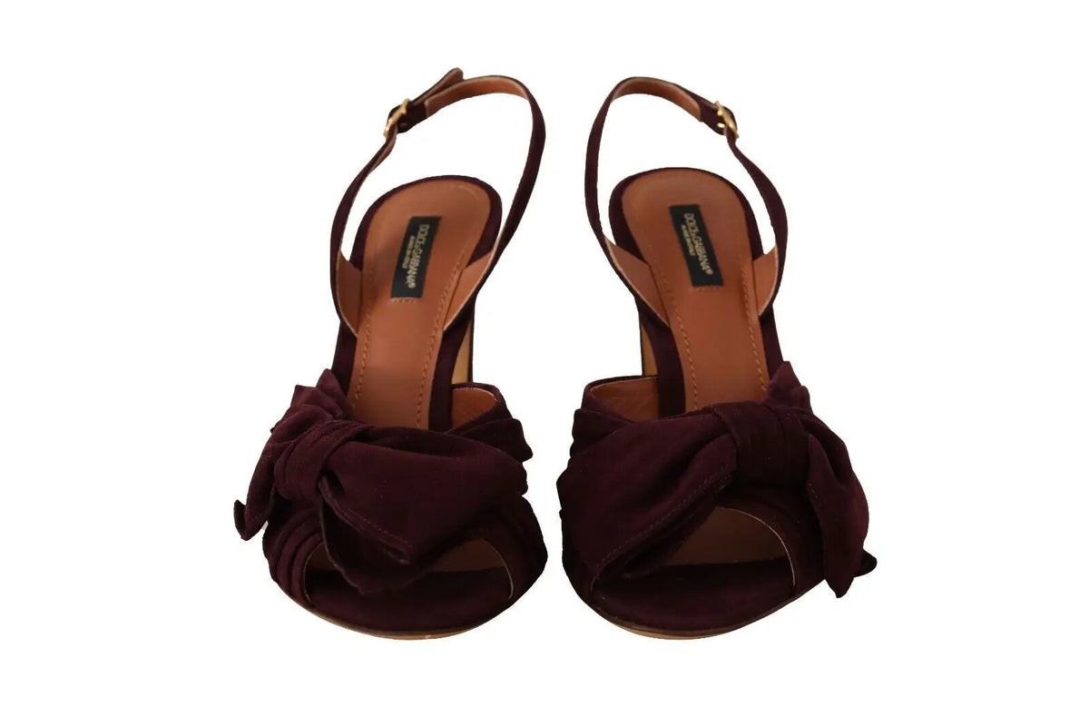 Dolce & gabbana sandales à talons marron en daim avec nœud proéminent à l’avant et bride à la cheville