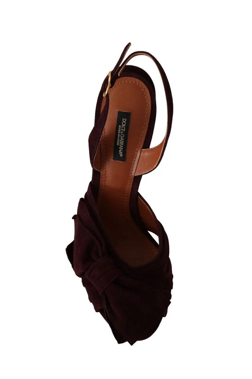 Sandales à talons dolce & gabbana en suède bordeaux avec nœud volanté et bride ajustable à la cheville