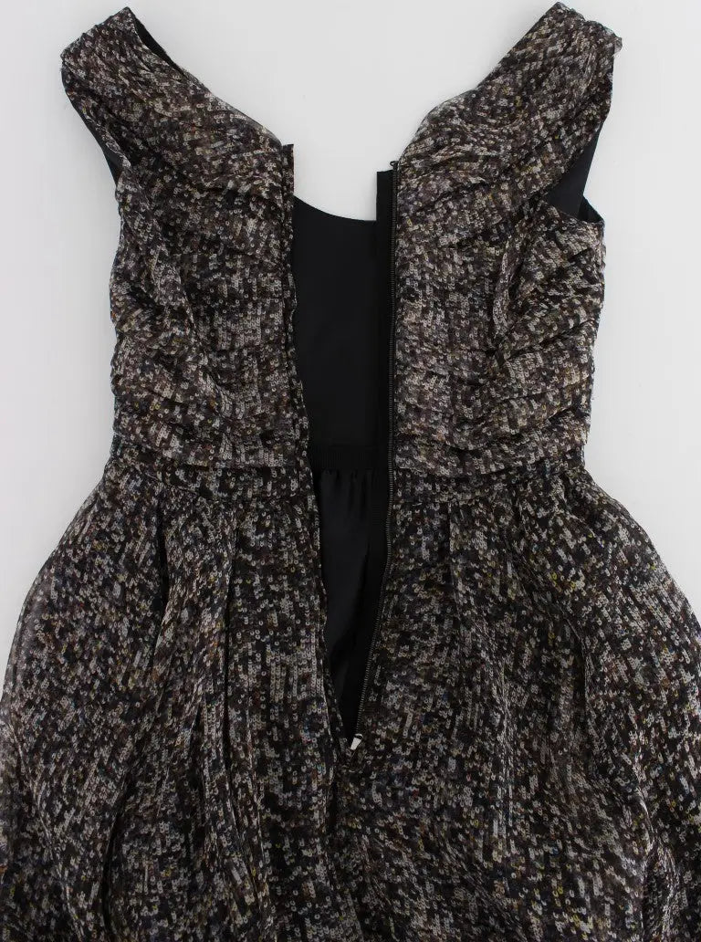 Robe longue dolce & gabbana en soie noire et argentée sans manches avec corsage froncé et jupe plissée