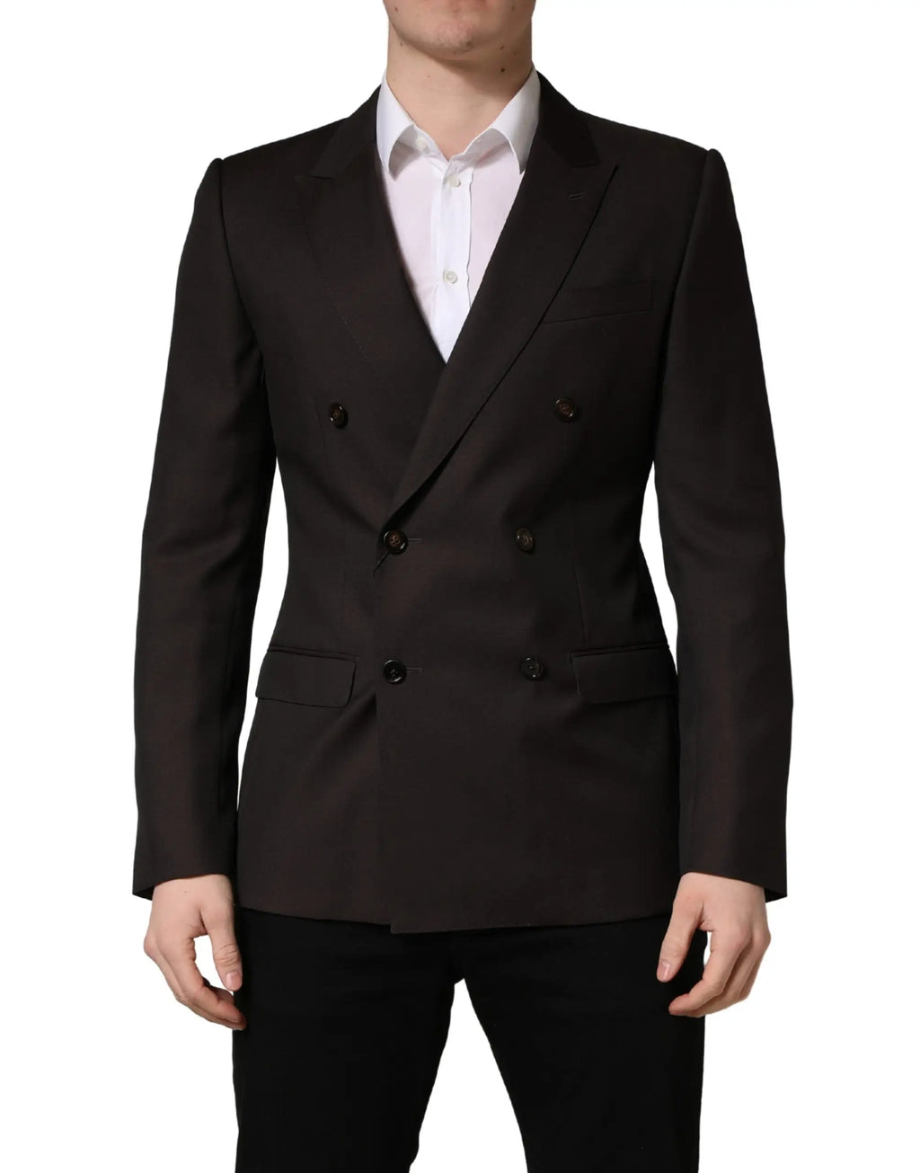 Veste de costume double boutonnage noire en laine violette foncée dolce gabbana avec revers à crans et boutons foncés