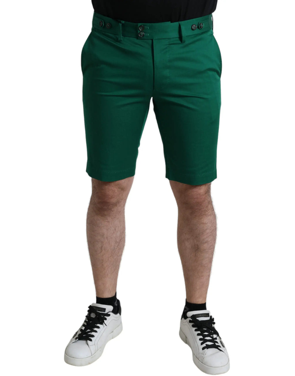 Dolce gabbana bermuda homme en coton stretch vert foncé avec coupe ajustée et passants de ceinture à trois boutons