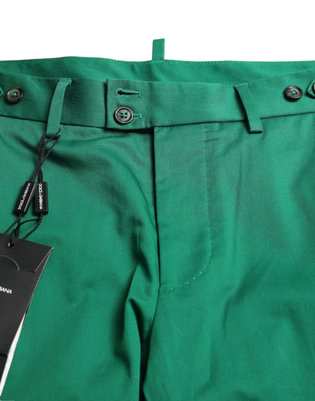 Pantalon chino vert émeraude en mélange laine avec boutons noirs et étiquettes de marque dolce & gabbana bermuda homme coton stretch