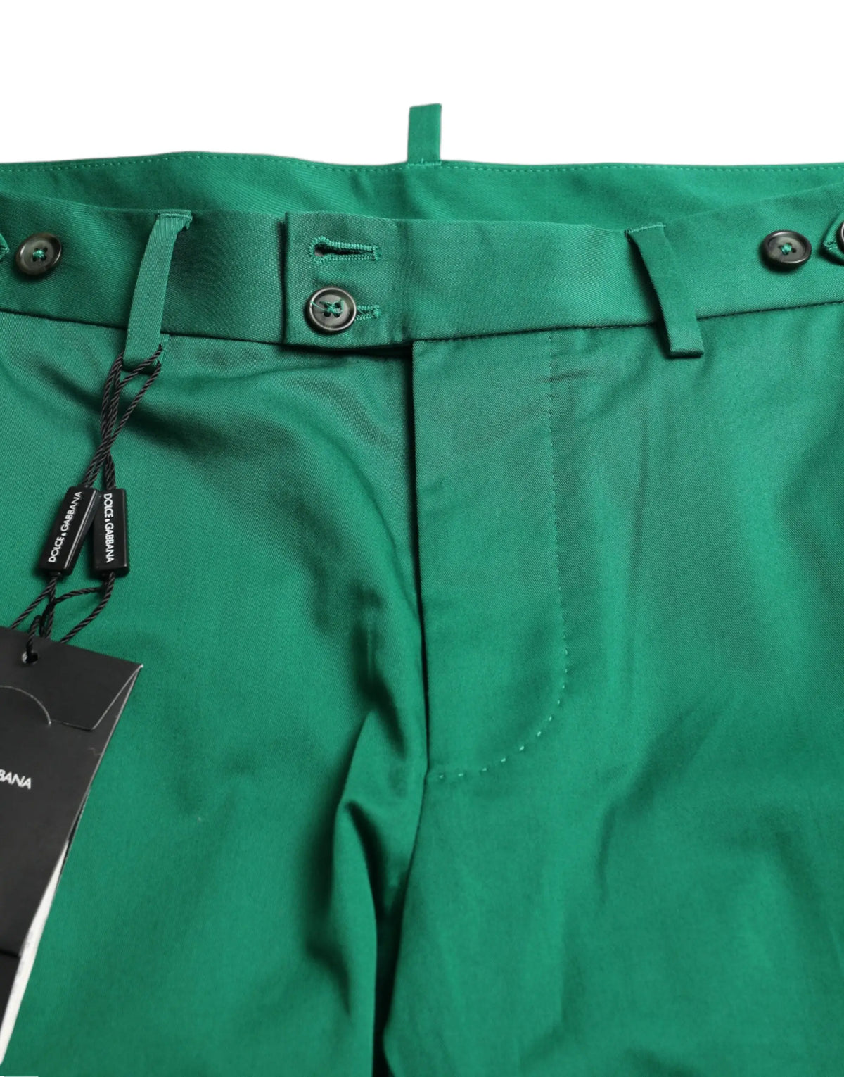 Pantalon chino vert émeraude en mélange laine avec boutons noirs et étiquettes de marque dolce & gabbana bermuda homme coton stretch