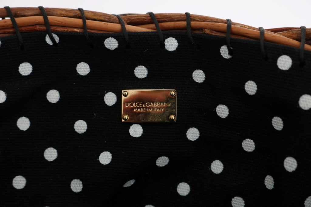 Sac Dolce & Gabbana Agnese en paille beige avec pompons en cristal et motif serpent en peau de serpent.