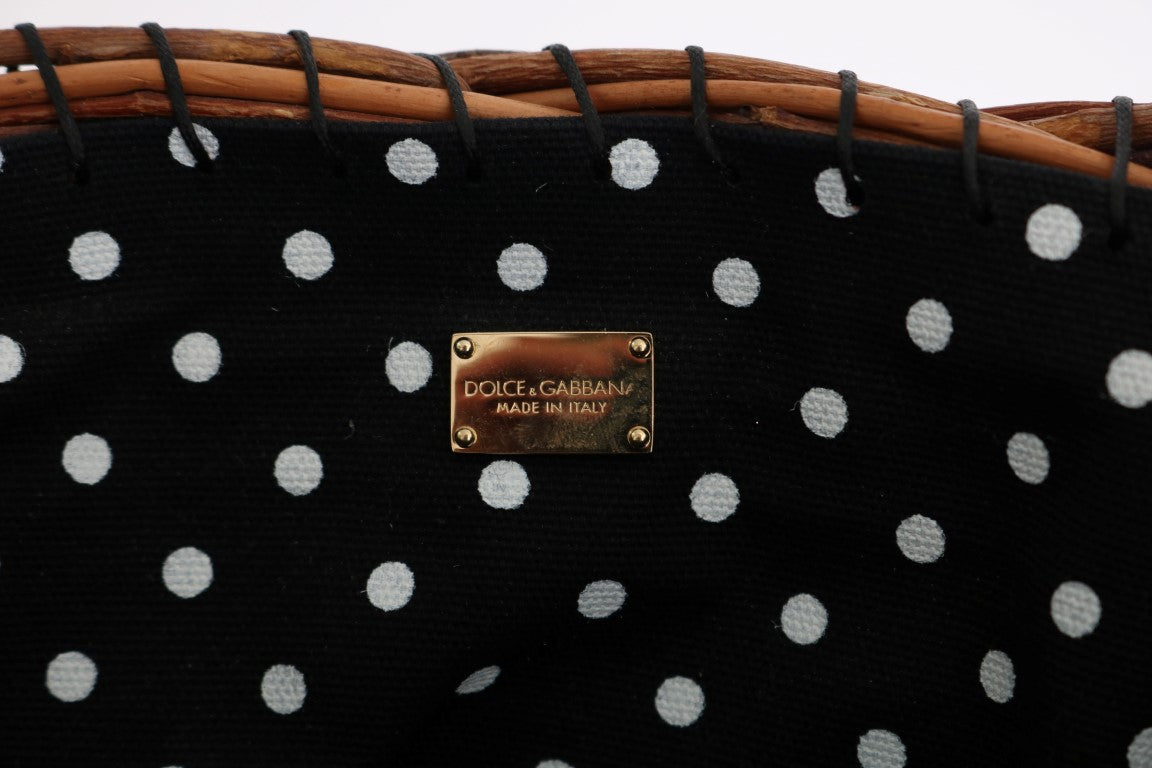 Sac Dolce & Gabbana Agnese en paille beige avec pompons en cristal et motif serpent en peau de serpent.