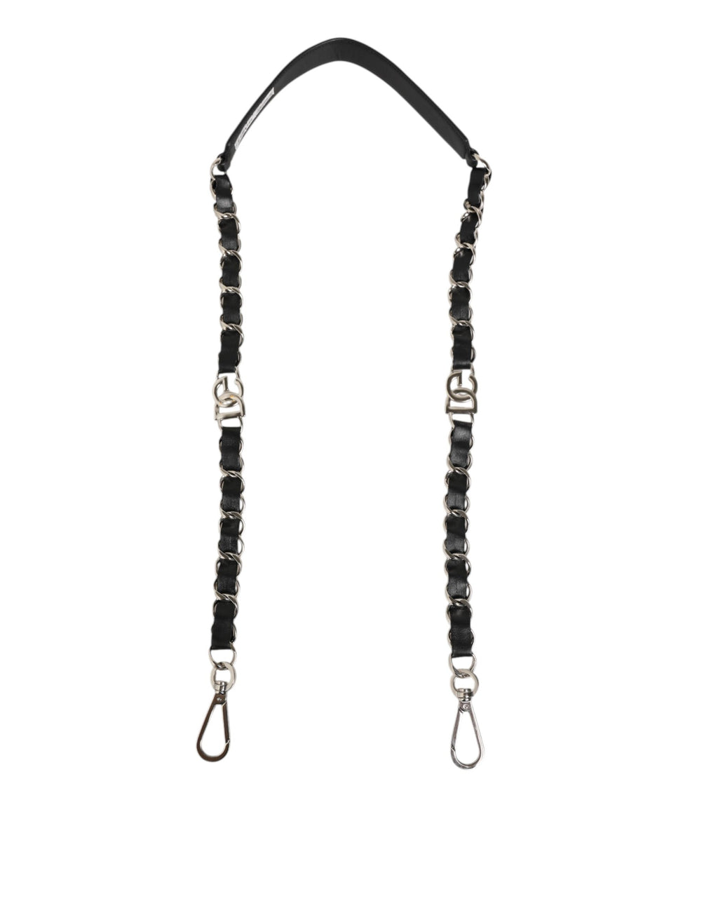 Sangle d'épaule en cuir noir avec chaîne en argent pour sac Dolce & Gabbana, accessoire élégant et sophistiqué.