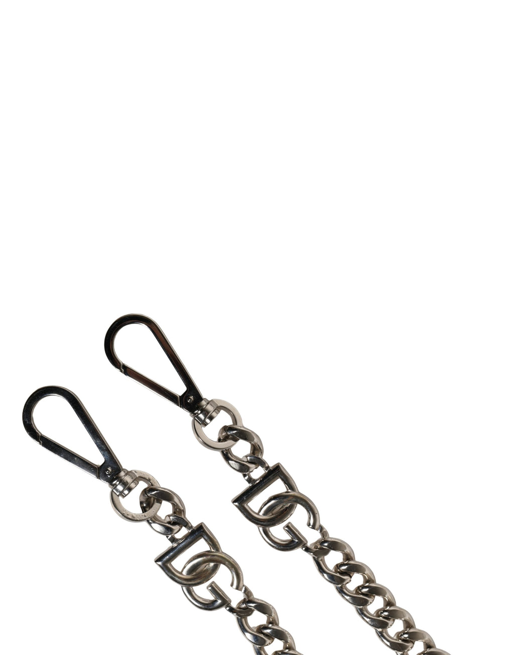 Sangle d’épaule en cuir noir Dolce & Gabbana avec chaîne argentée pour sac à main ou accessoire de mode.