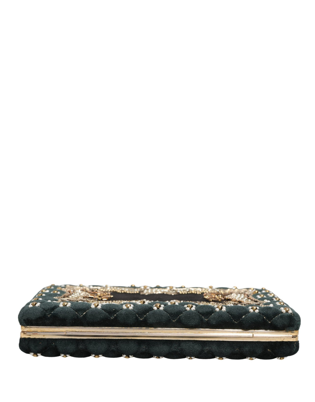 Pochette de soirée Dolce & Gabbana en velours noir avec cadre doré, élégante et sophistiquée, pour occasions formelles.