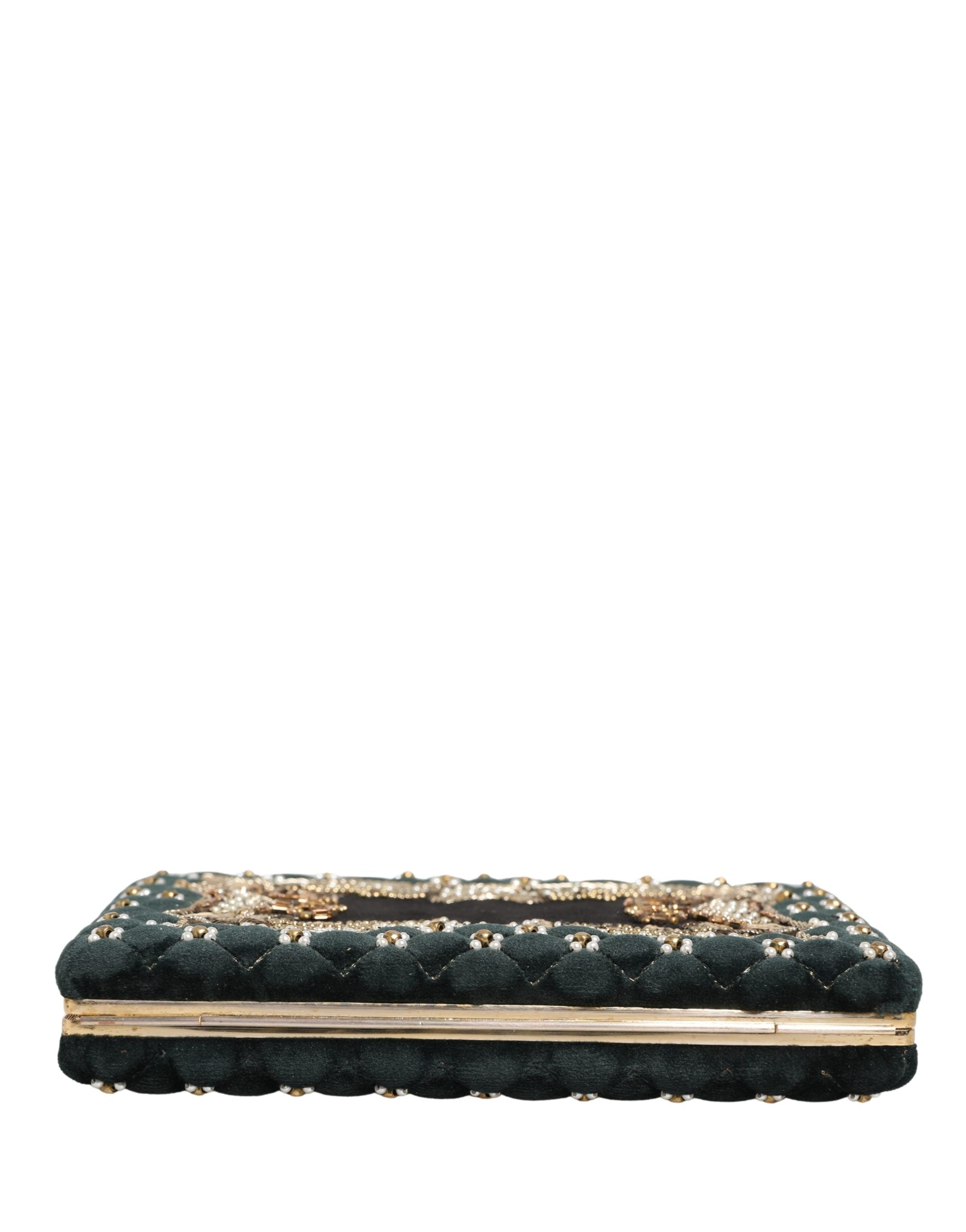 Pochette de soirée Dolce & Gabbana en velours noir avec cadre doré, élégante et sophistiquée, pour occasions formelles.
