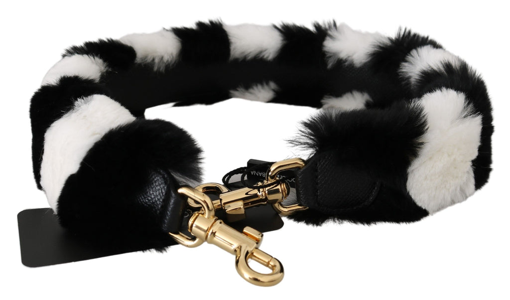 Sangle d'accessoire pour épaule en fourrure de lapin noir et blanc de Dolce & Gabbana, élégante et sophistiquée.