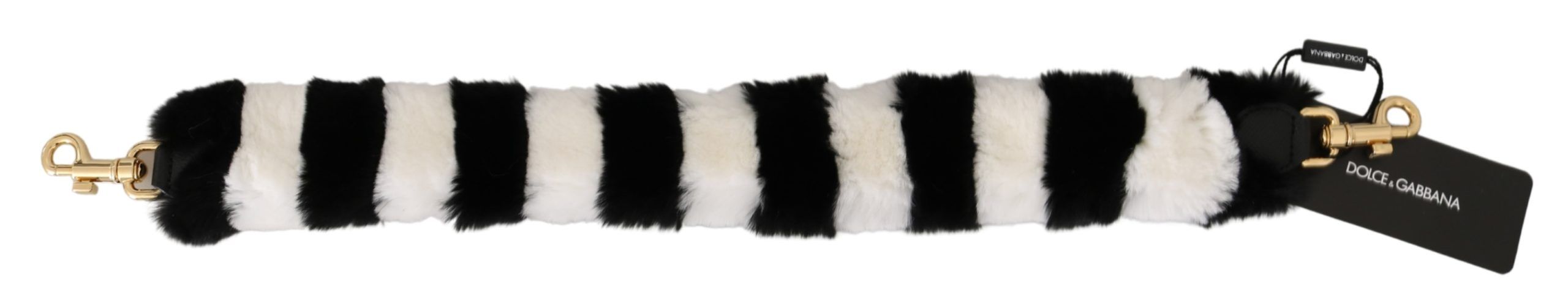 Sangle d'accessoire pour épaule en fourrure de lapin noir et blanc de Dolce & Gabbana.