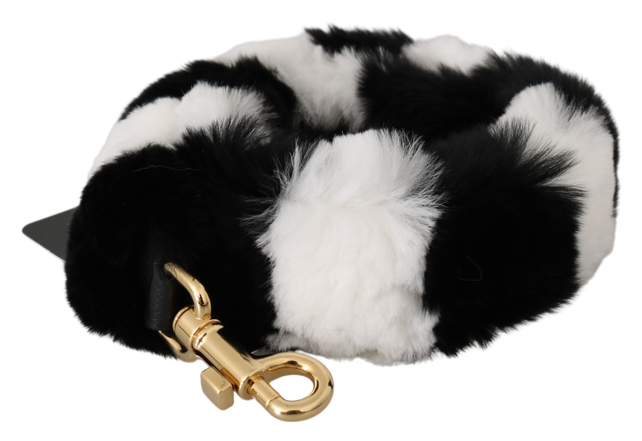 Sangle d'épaule en fourrure de lapin noir et blanc de Dolce & Gabbana, accessoire élégant pour sac à main.
