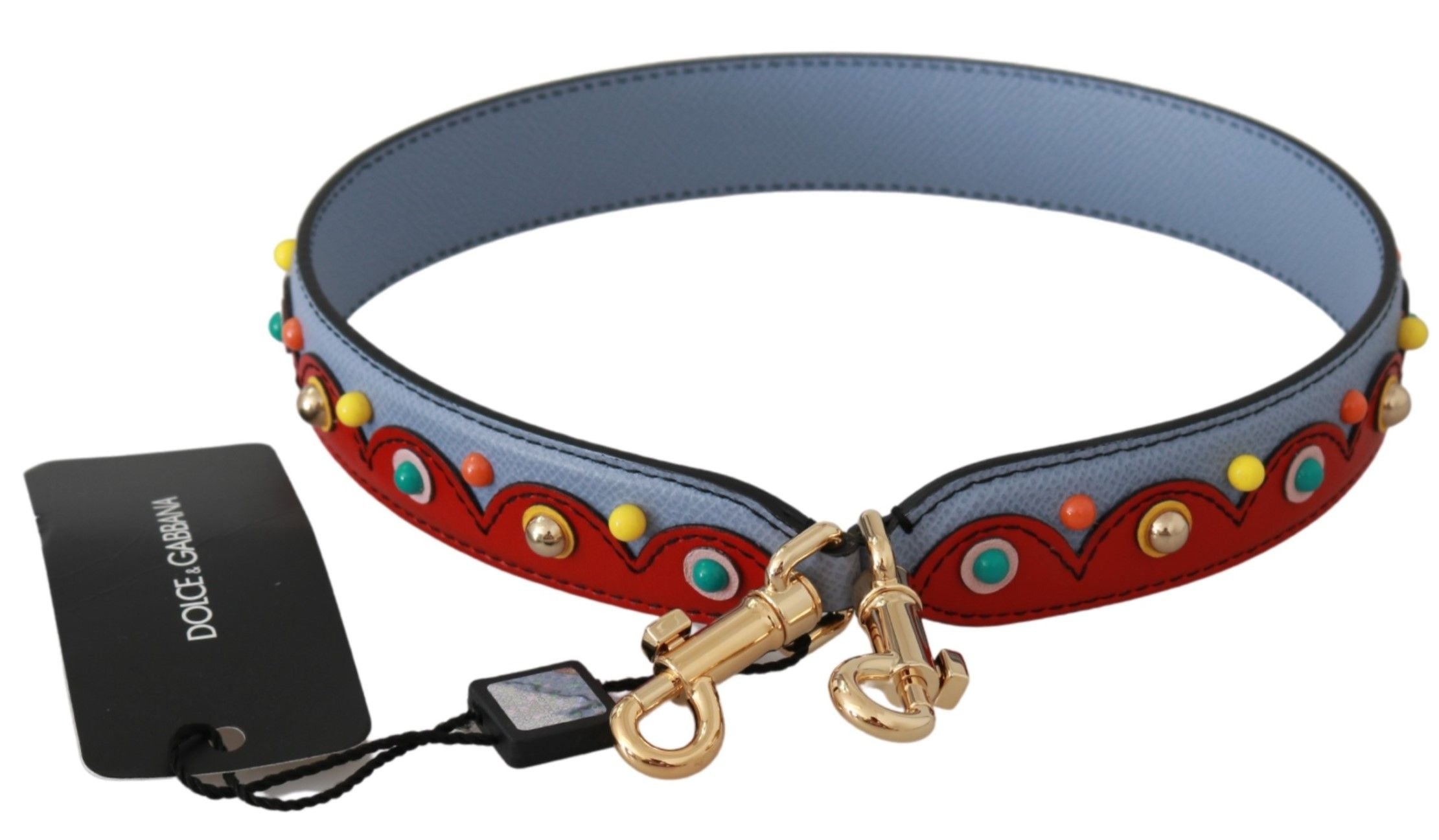 Sangle d'épaule en cuir pour sac à main Dolce & Gabbana, accessoire bleu élégant avec logo Dolce & Gabbana visible.