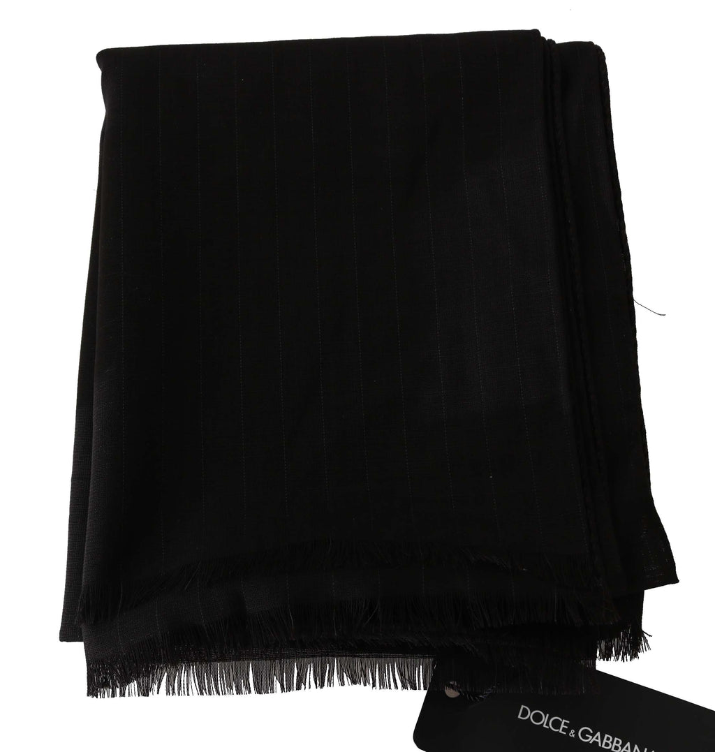 Écharpe en laine vierge gris foncé à rayures de Dolce & Gabbana, foulard enveloppant élégante et douce.