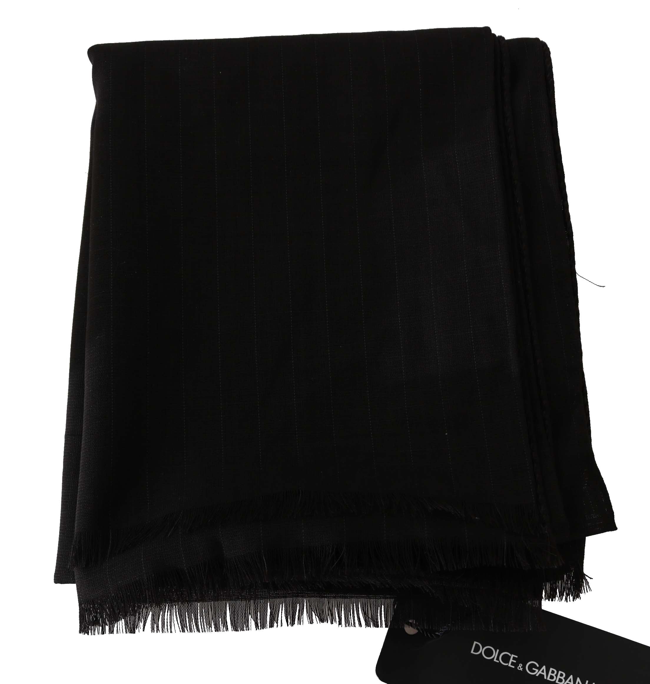 Écharpe en laine vierge gris foncé à rayures de Dolce & Gabbana, foulard enveloppant élégante et douce.