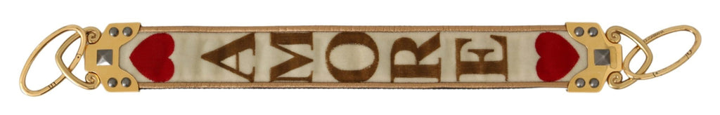 Sangle d'épaule amovible Dolce & Gabbana AMORE en textile blanc et cuir doré, pour sac à main élégant