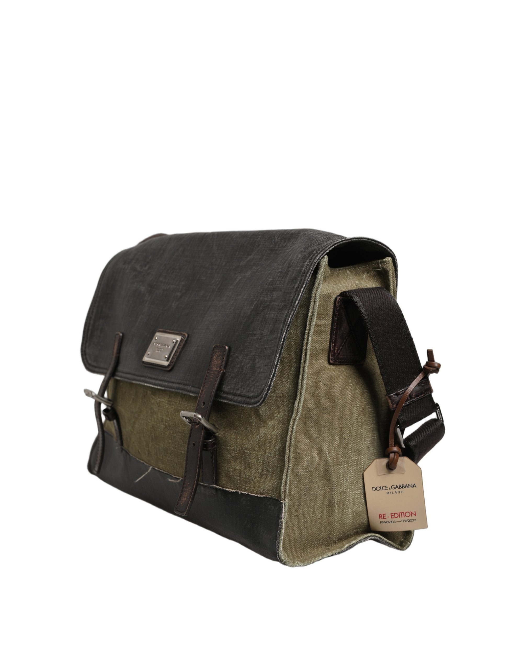 Sac messager pour homme Dolce & Gabbana en vert militaire deux tons, avec bandoulière et design élégant.