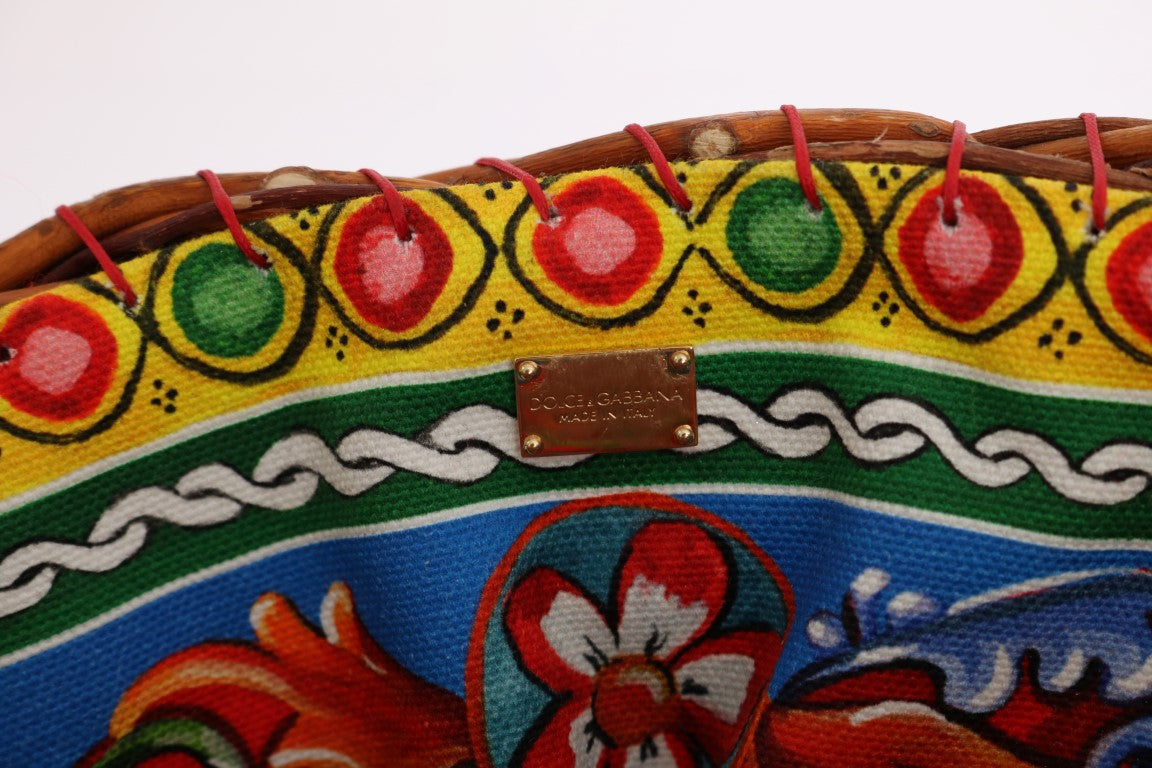 Sac Dolce & Gabbana Agnese en paille multicolore avec pompons en cristal, style élégant et coloré.