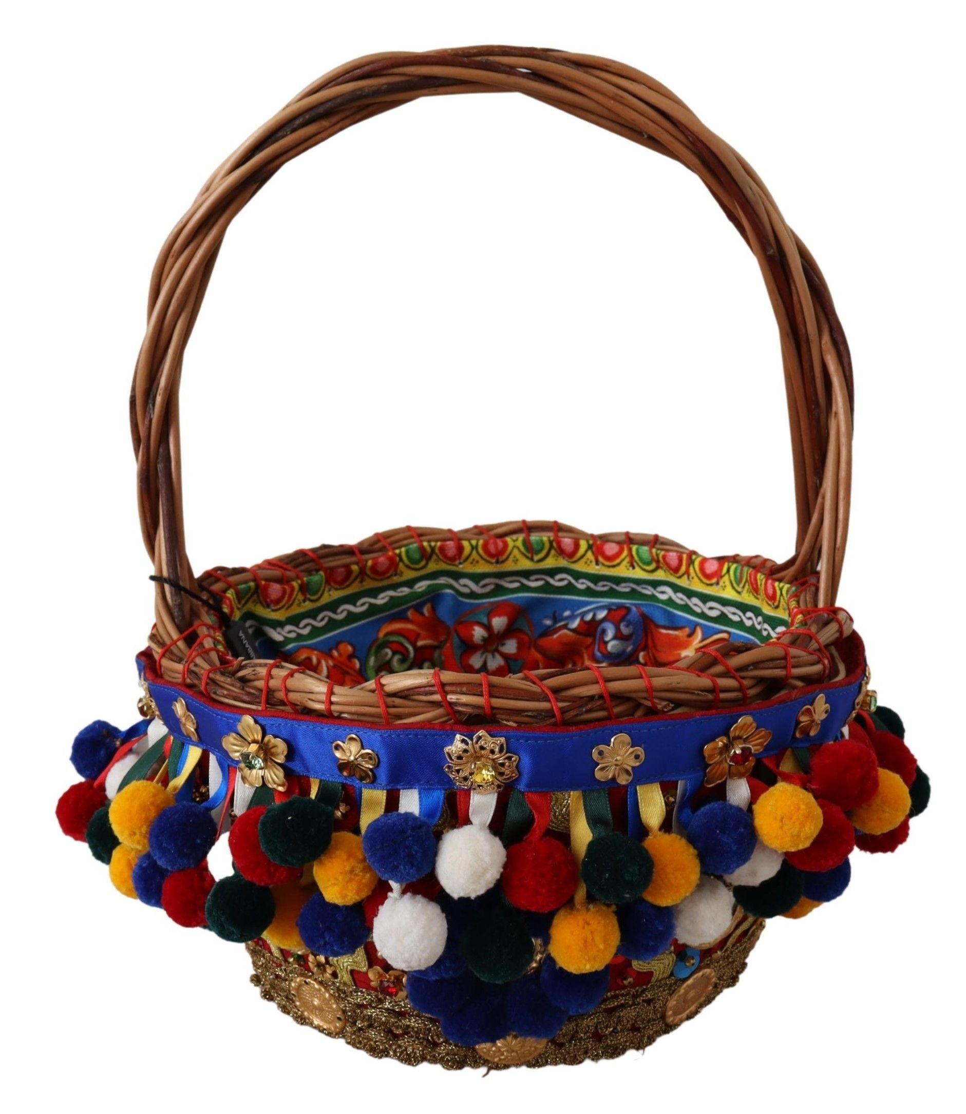 Sac tote Dolce & Gabbana Agnese en coton multicolore avec embellissements, vue de face avec détails colorés et structure en osier.