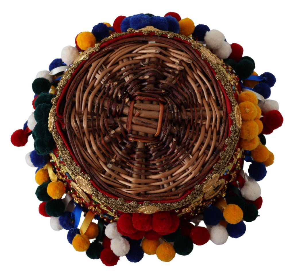 Sac tote Dolce & Gabbana Agnese en coton multicolore orné de broderies et d'embellissements, vue de face.