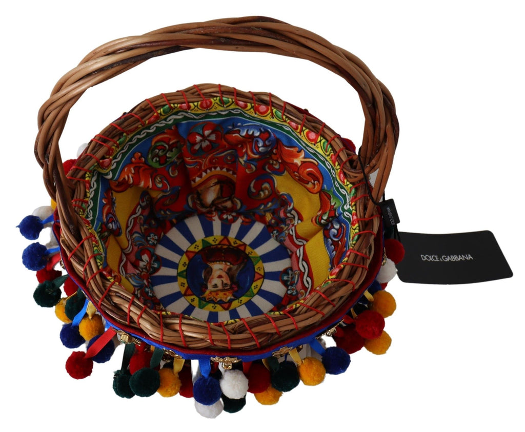 Sac cabas Dolce & Gabbana Agnese en coton multicolore orné de détails embellis, vue de face.