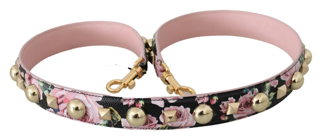 Sangle d'accessoire pour épaule en cuir rose à fleurs Dolce & Gabbana avec clous, élégante et décorative.