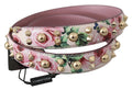 Sangle d'épaule en cuir rose à fleurs avec clous, accessoire de luxe Dolce & Gabbana pour sac à main.