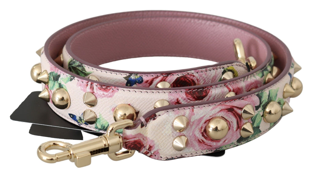 Sangle d'épaule en cuir rose avec studs floraux de Dolce & Gabbana, accessoire élégant pour sacs à main.