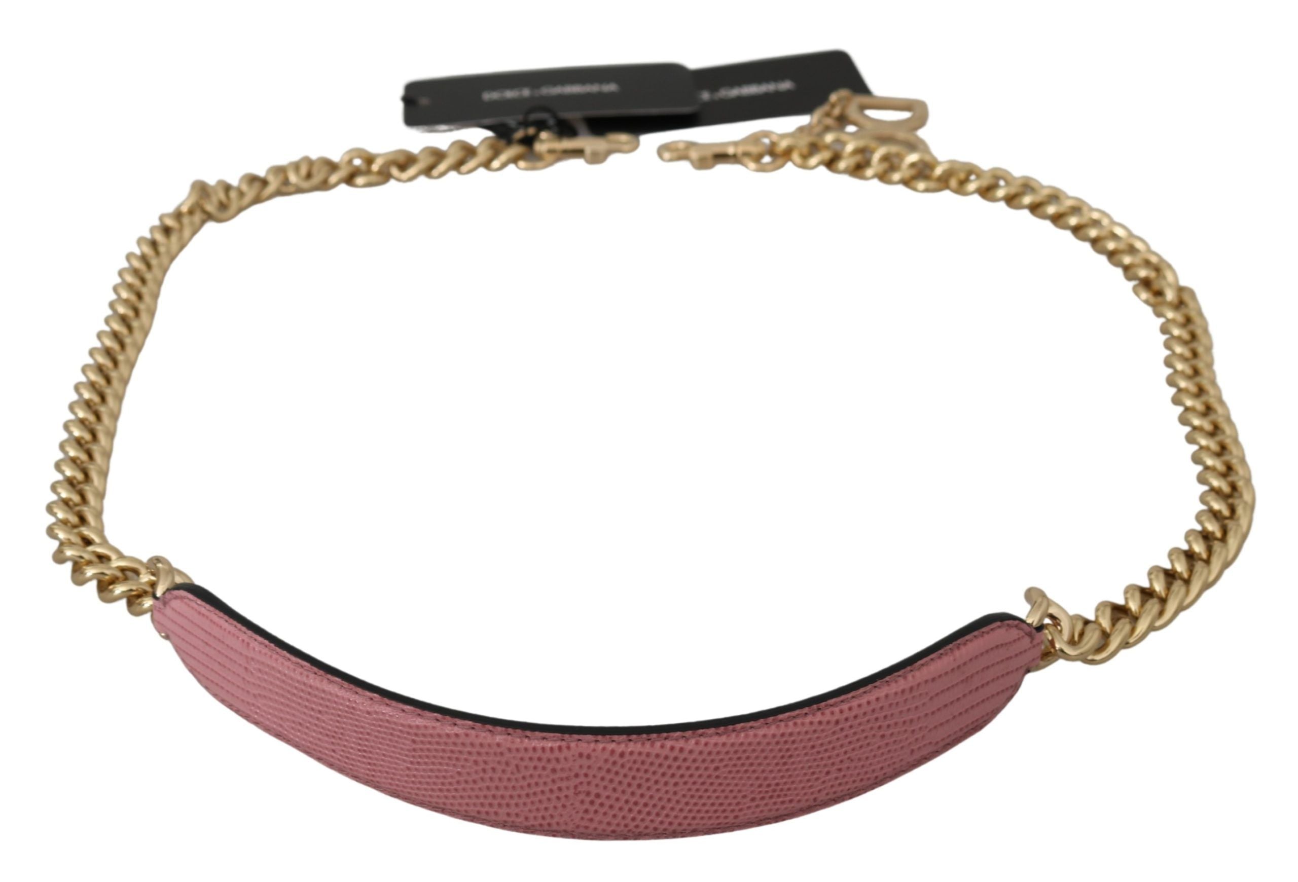 Sangle de cuir rose Dolce & Gabbana avec chaîne dorée pour accessoire d'épaule élégante.