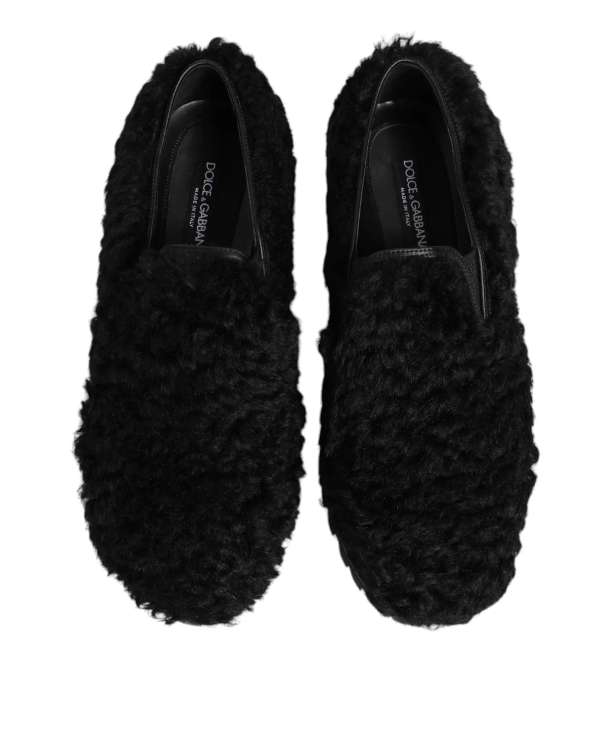 Dolce & gabbana mocassins noirs en cuir et peau de mouton avec texture bouclée pour homme