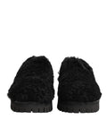 Mules noires en cuir et fourrure dolce gabbana pour homme avec semelle en caoutchouc épaisse