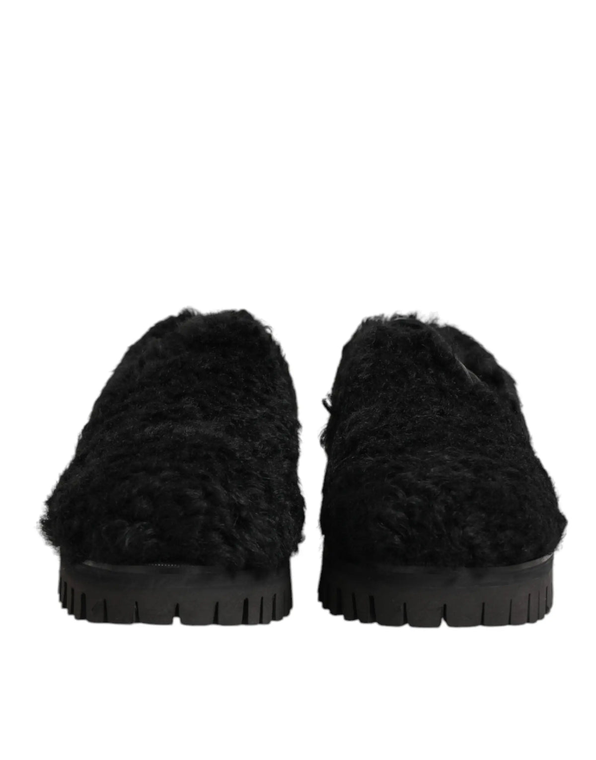 Mules noires en cuir et fourrure dolce gabbana pour homme avec semelle en caoutchouc épaisse
