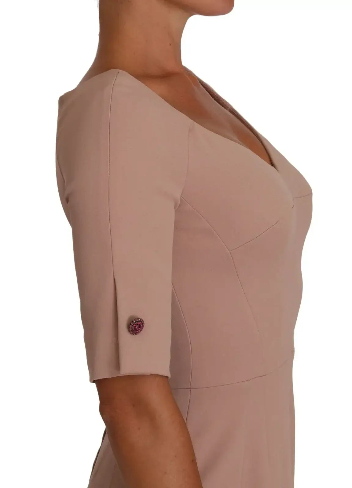 Robe fourreau midi dusty pink de dolce & gabbana en beige avec manches courtes et bouton cristallin élégant au poignet