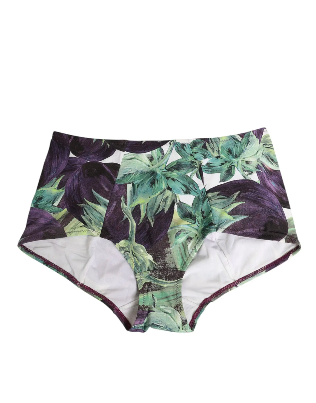 Culotte taille haute dolce & gabbana à imprimé aubergine avec motif feuilles violettes et vertes et doublure blanche