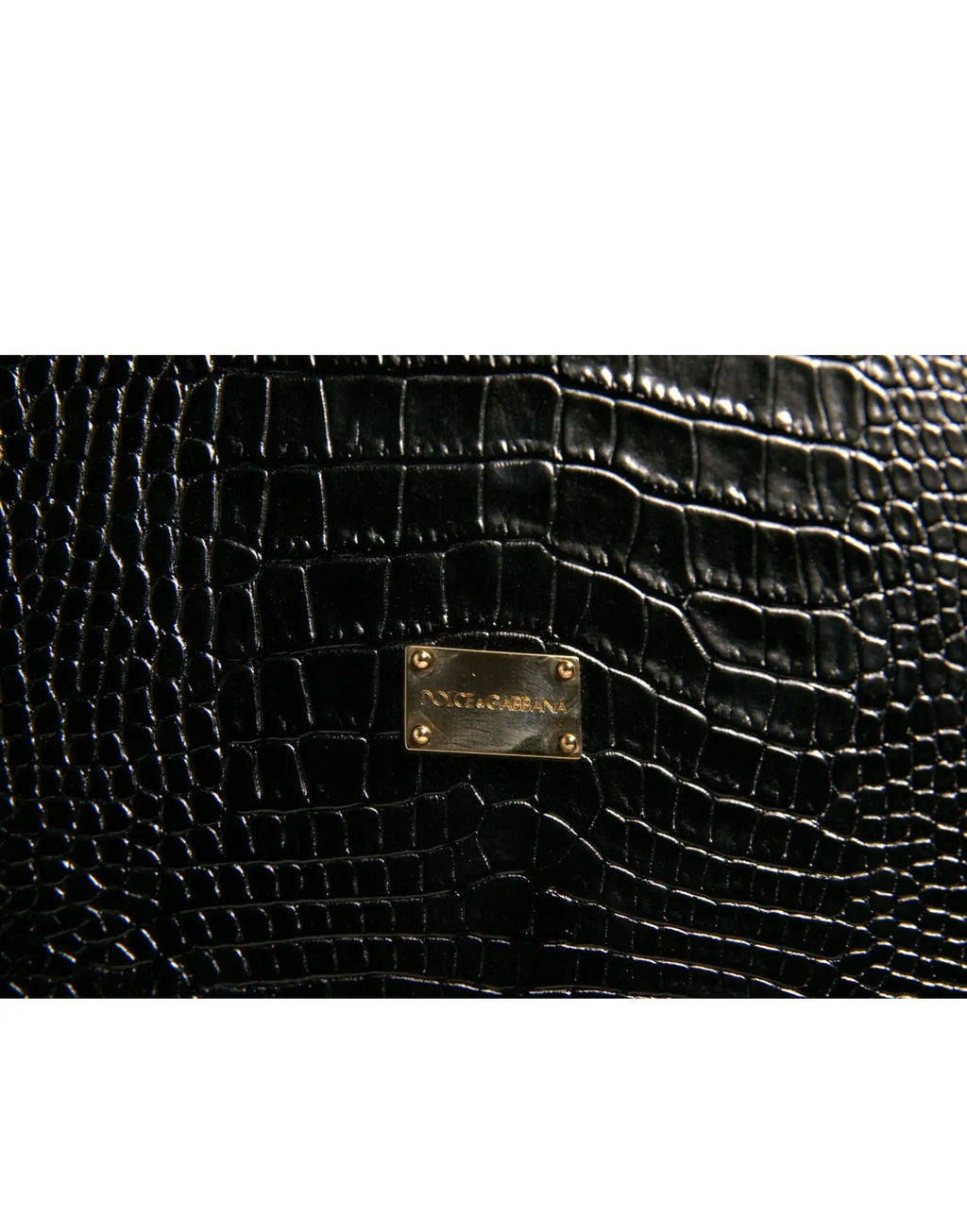 Porte-documents dolce & gabbana en cuir noir embossé croco avec plaque logo en métal doré