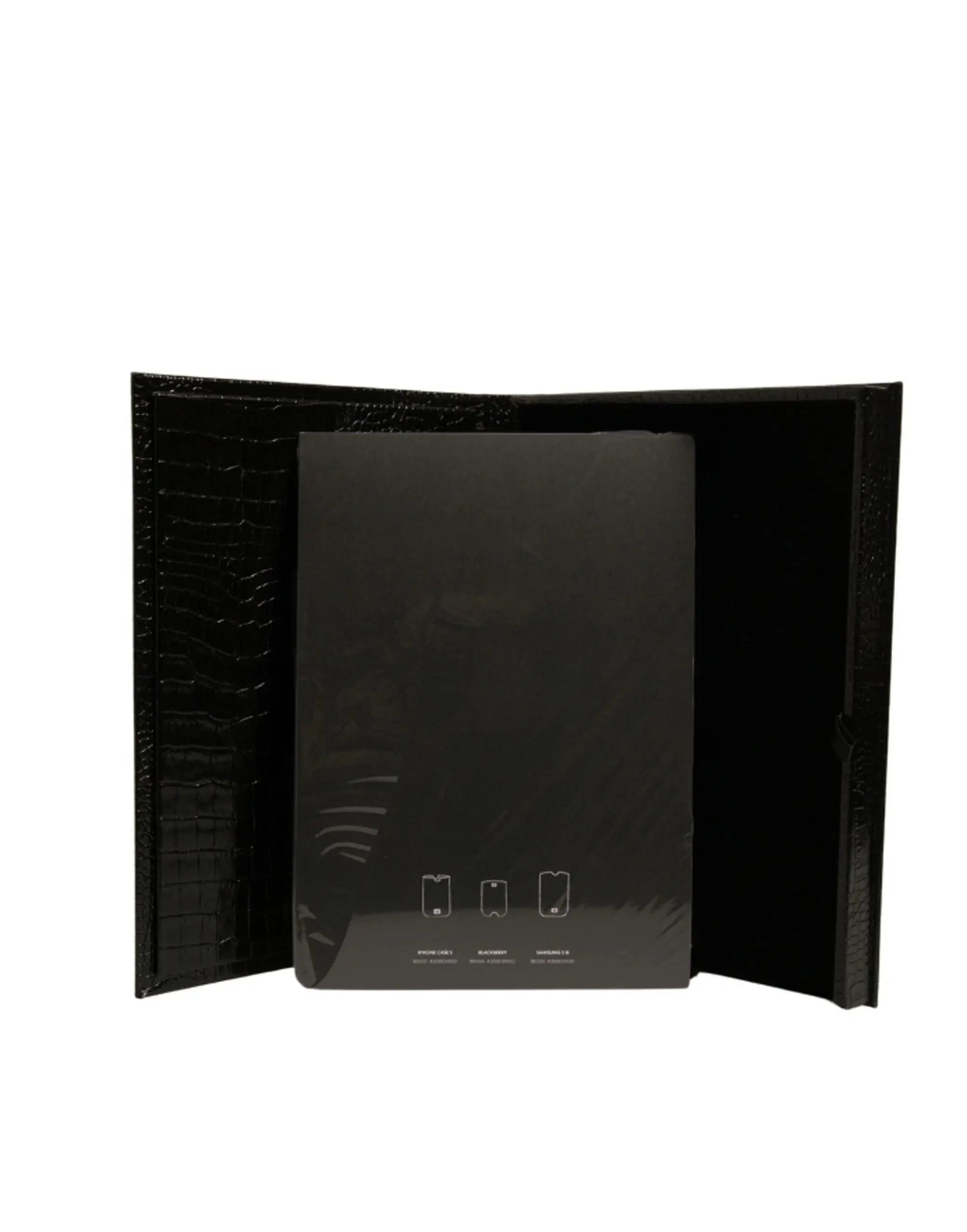 Dolce & gabbana élégant porte-cartes catalogue en cuir noir avec texture crocodile et icônes embossées subtiles