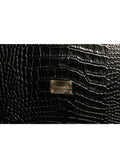 Pochette catalogue dolce & gabbana en cuir noir embossé crocodile avec plaque logo métal doré