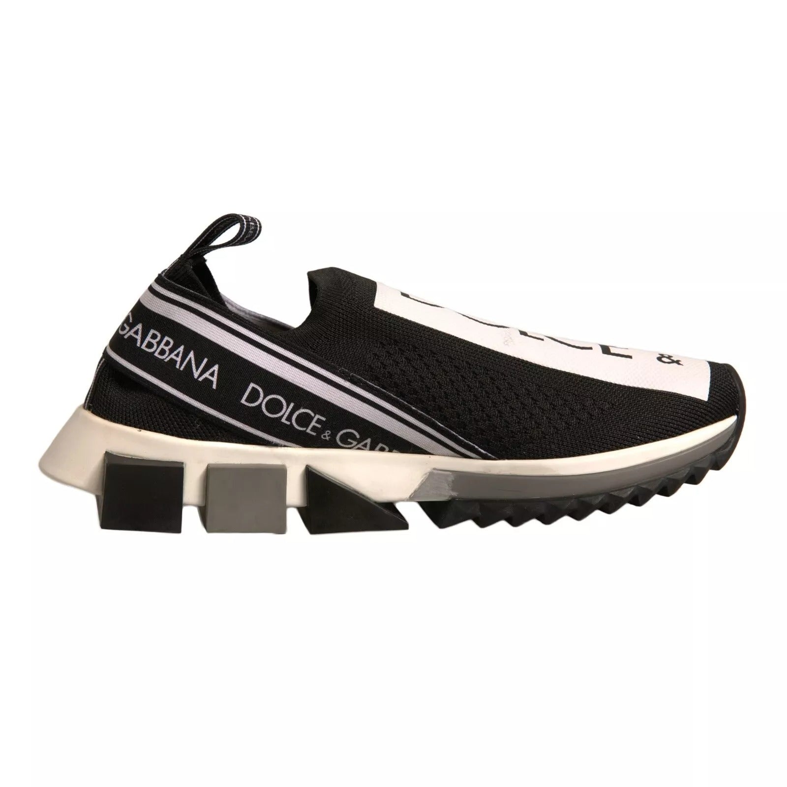 Chaussures sneakers Dolce & Gabbana Sorrento noires et blanches à enfiler, vue de face.