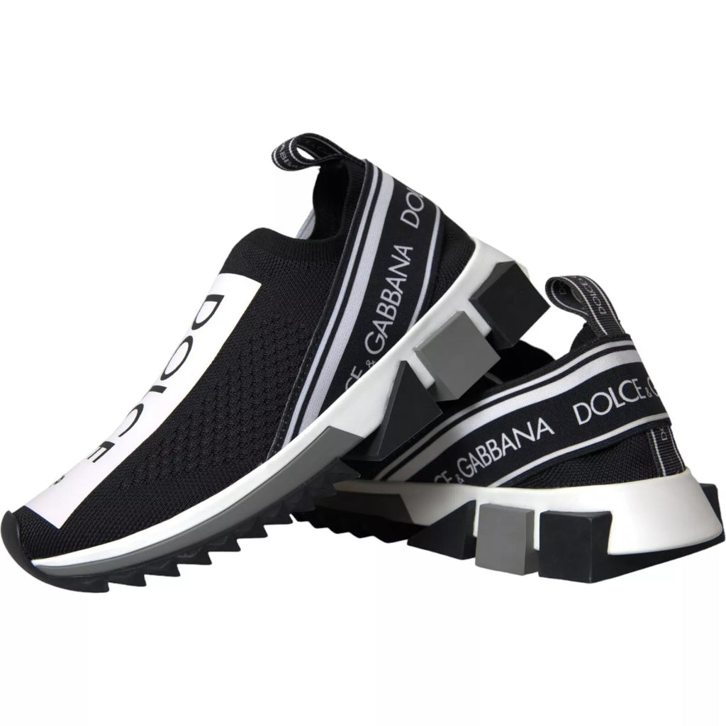 Chaussures sneakers Dolce & Gabbana Sorrento noires et blanches, chaussures à enfiler, vue de face.