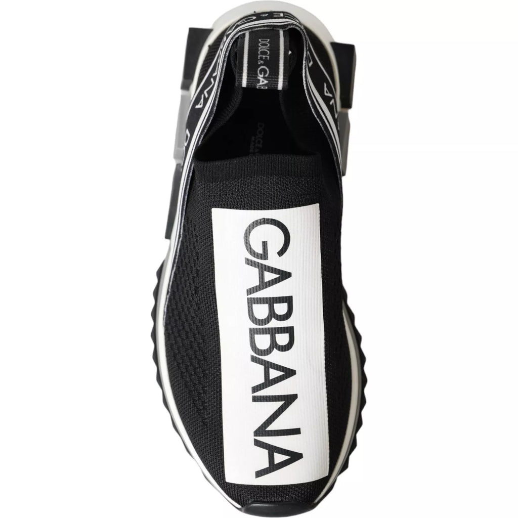 Chaussures Dolce & Gabbana Sorrento en noir et blanc, sneakers slip-on élégants et confortables, vues de face sur fond blanc.