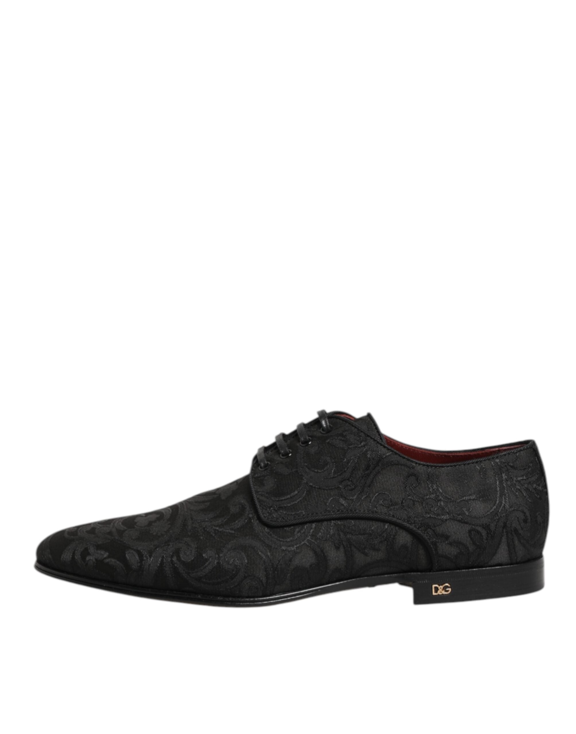 Chaussures Derby pour homme Dolce & Gabbana en brocart noir, lacets, élégantes et sophistiquées, parfaites pour une tenue formelle.