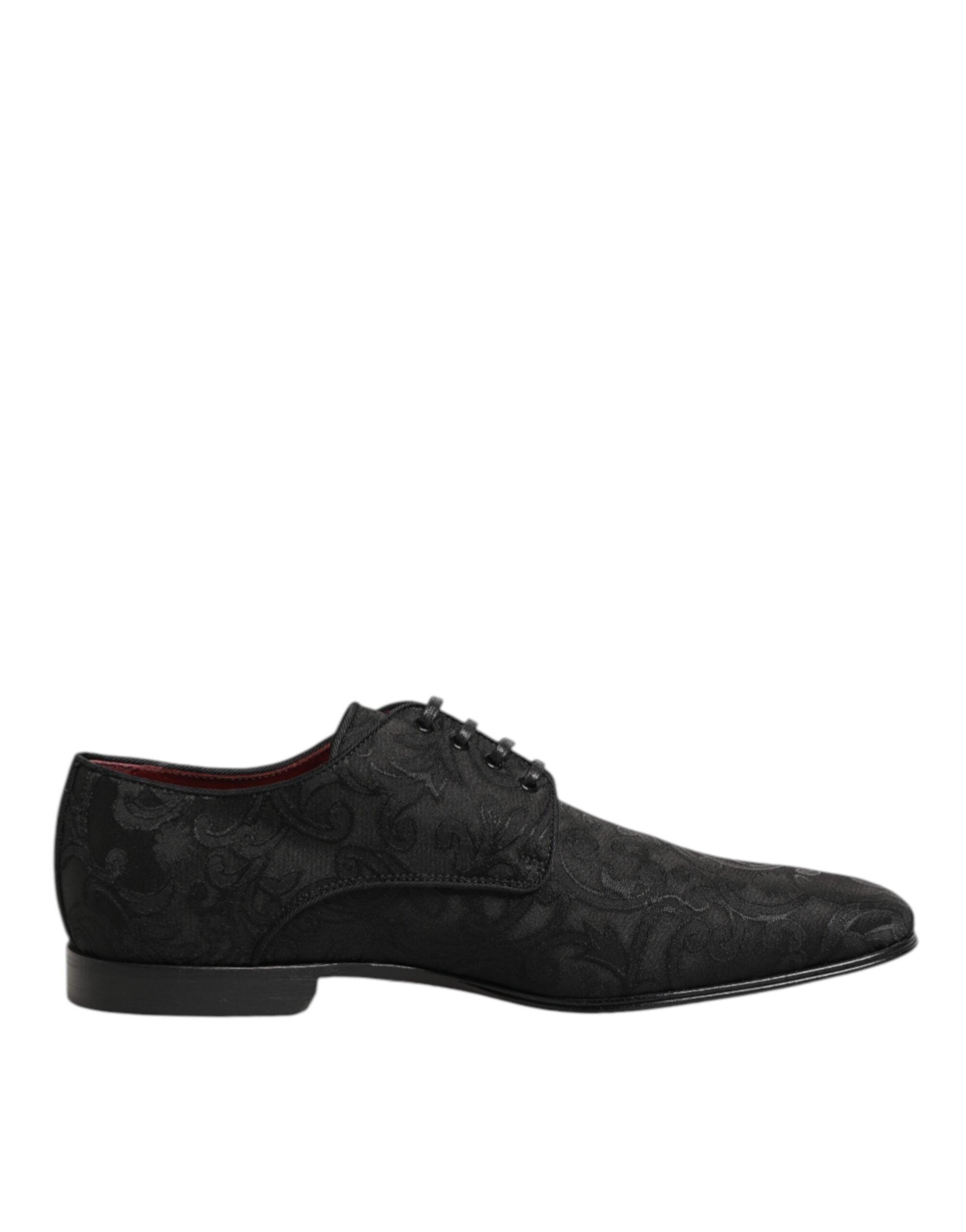 Chaussures Derby pour homme Dolce & Gabbana en brocart noir, lacets, style élégant et sophistiqué.