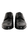 Chaussures Derby en cuir de veau noir de Dolce & Gabbana pour hommes, élégantes et classiques, avec lacets en cuir.