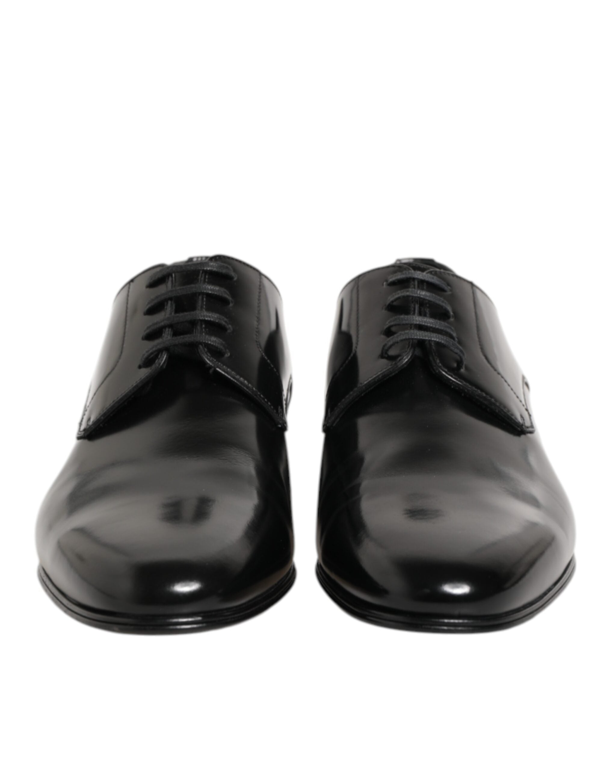 Chaussures Derby en cuir de veau noir de Dolce & Gabbana pour hommes, élégantes et classiques, avec lacets en cuir.