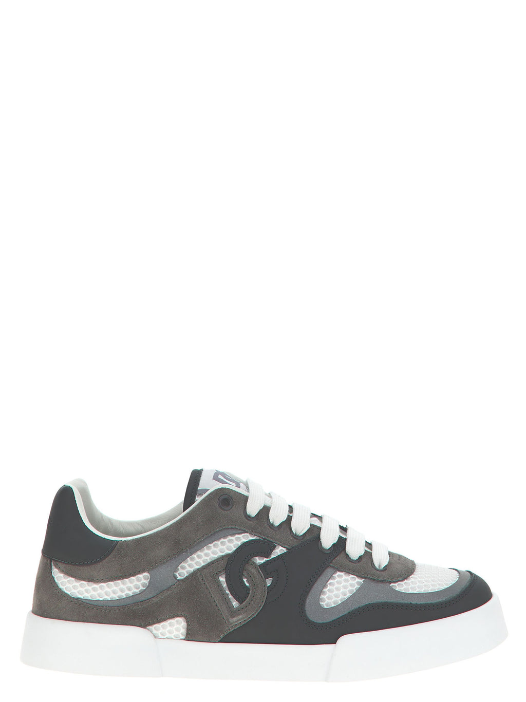Sneakers sport en cuir de veau gris de Dolce & Gabbana, chaussures athlétiques tendance pour homme.