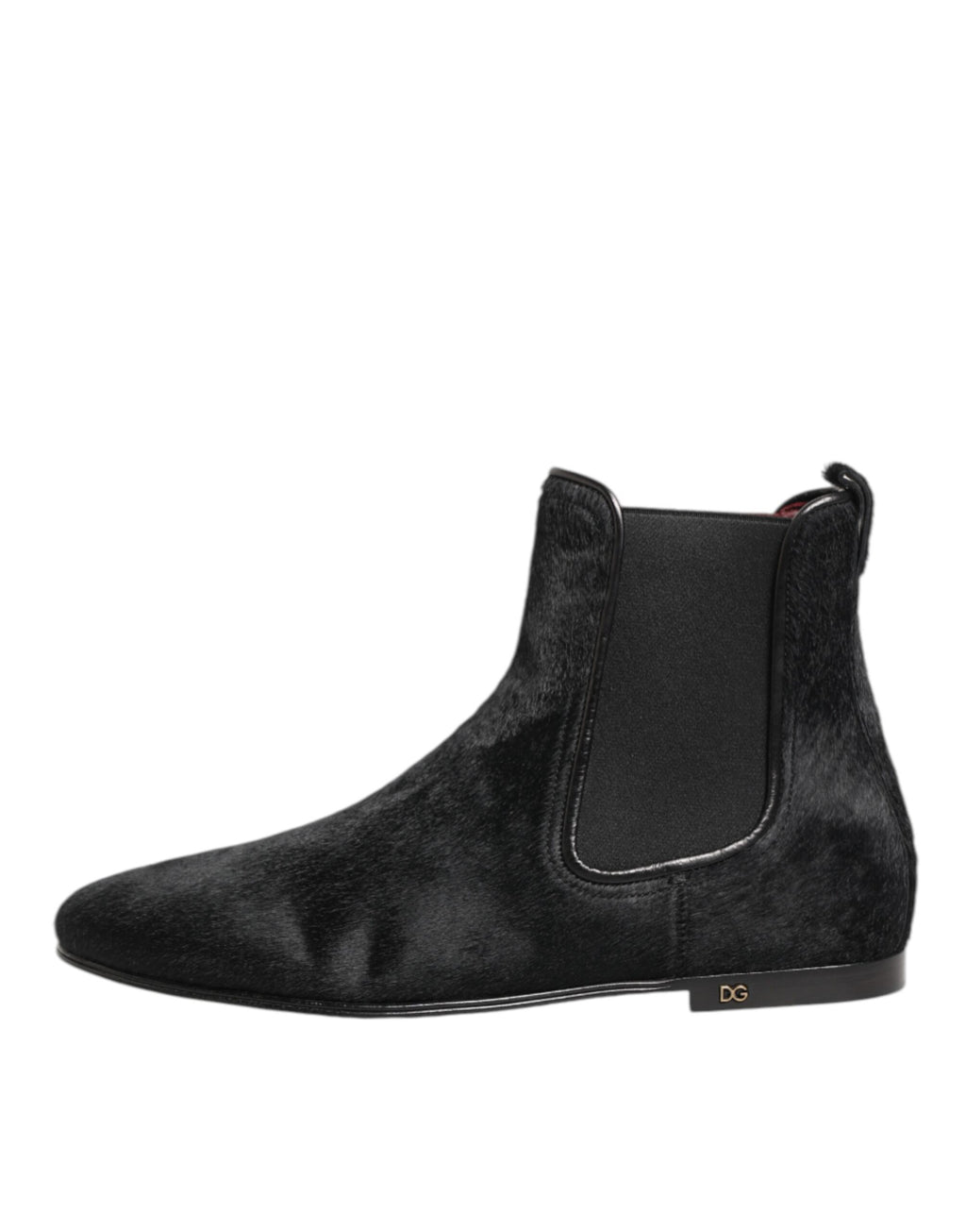 Bottes Chelsea pour homme en cuir noir et fourrure de Dolce & Gabbana, taille 41.5 EU / 8.5 US, vues de face.