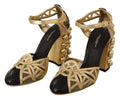 Chaussures à talons Dolce & Gabbana en cuir noir et or avec brides à clous, style élégant et sophistiqué.