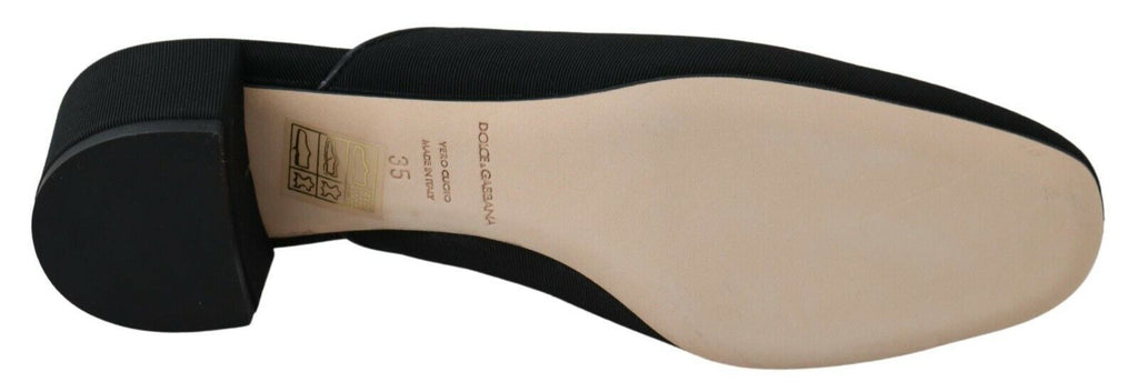 Sandales pour femmes Dolce & Gabbana en grosgrain noir, slides élégantes avec bride large et semelle plate.